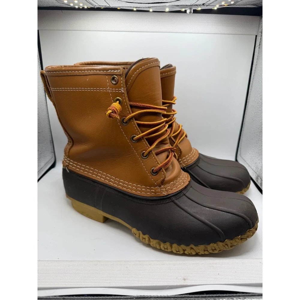LL Bean Boots 8 Inch Gore-Tex Thinsulate Men 8M Tan Brown Leather Duck Boots USA